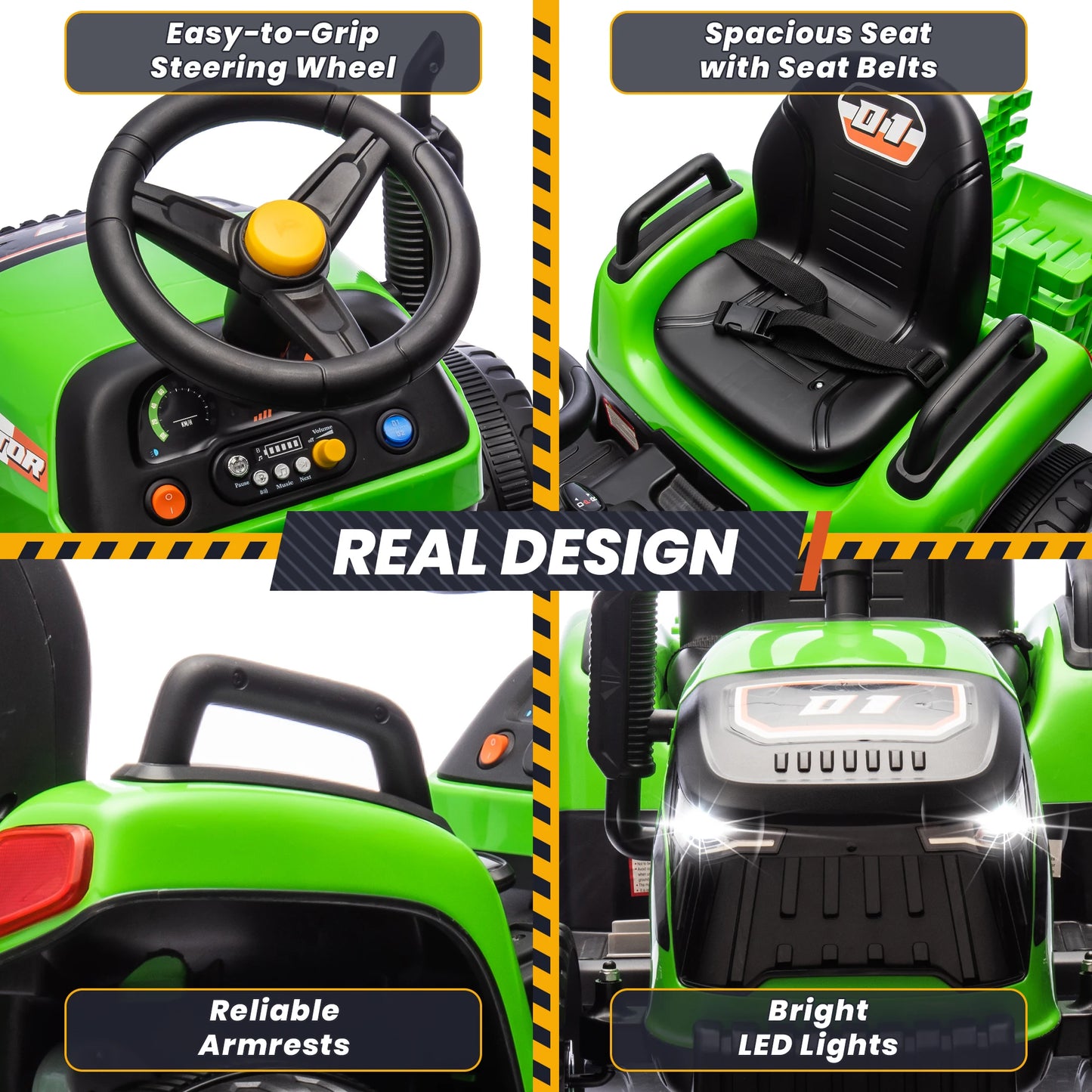 24 Volts Ride on Toys Vehicle w/Remote Control, 2 Seater Powered Ride on Tractor Truck, Electric Car for Kids 2-6 Gifts