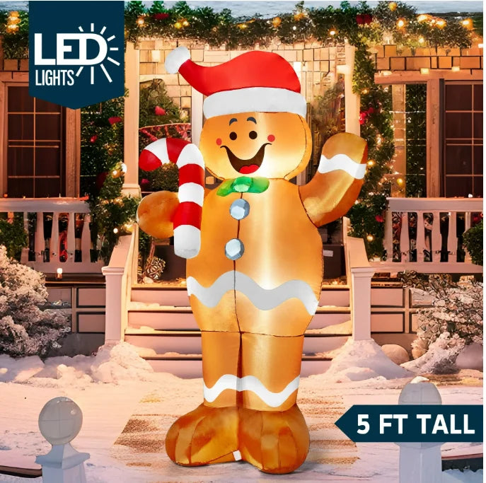 JOYFY 6 FT Tall Christmas Inflatable Gingerbread Man in Hot Cocoa Mug with Build-in LEDs for Xmas Party Outdoor Garden Decor