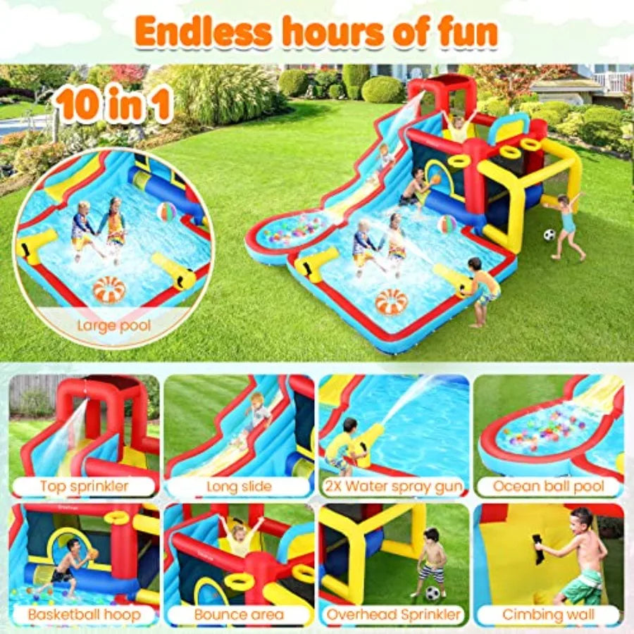 Bounce House,Inflatable Water Slide Bounce Castle with Blower for Kids 3-12,Outdoor/Indoor Bouncy House Water Park for Backyard