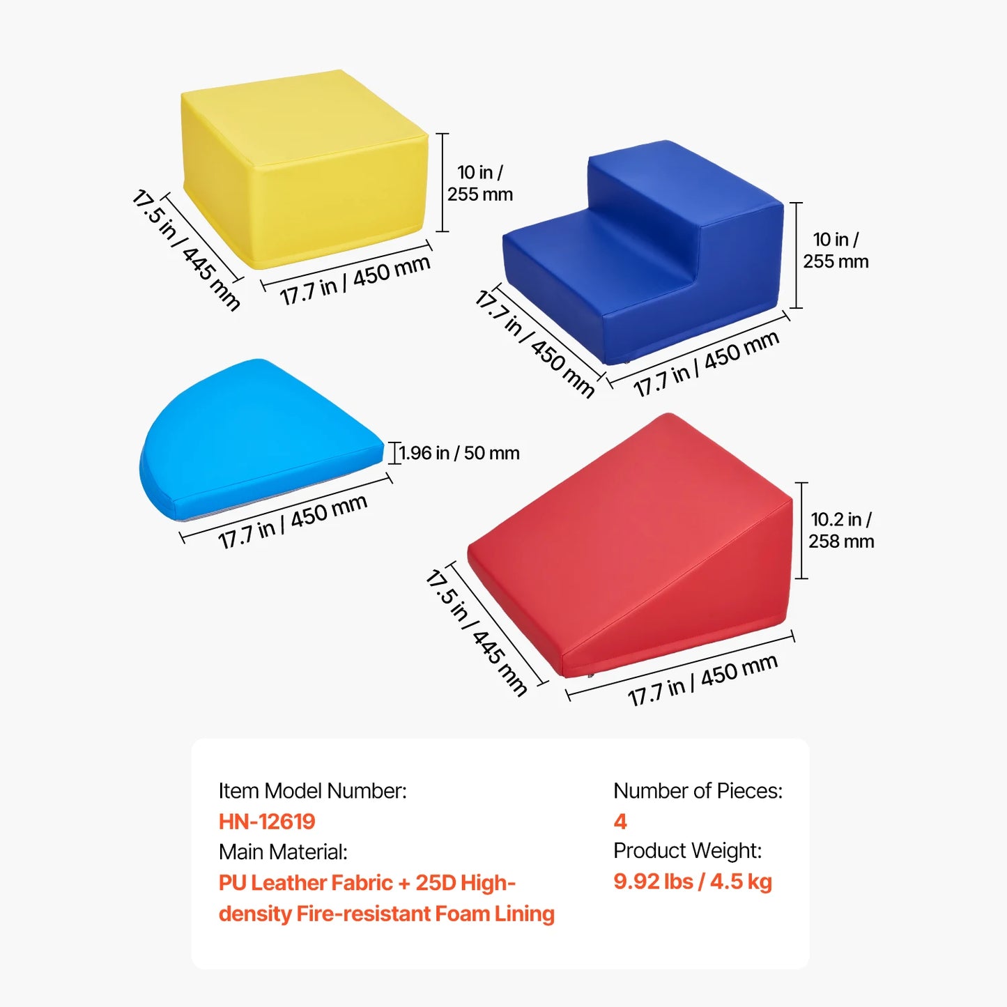 SucceBuy 4Pcs Kids Foam Climbing Toys Children Indoor Crawl Activity Playset PU Leather Climbing Blocks for Crawling & Sliding