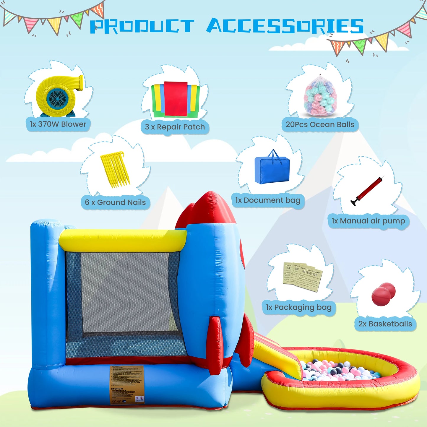 News Inflatable Rocket Bounce House Castle Ball Pit for Kids Indoor Outdoor w/Blower Commercial children's playground