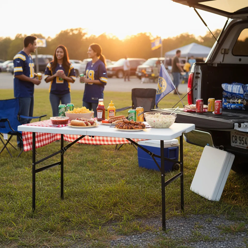 4 FT Folding Table Outdoor Indoor Heavy Duty Portable Desk with Carrying Handle for Camping Picnic Party, Plastic
