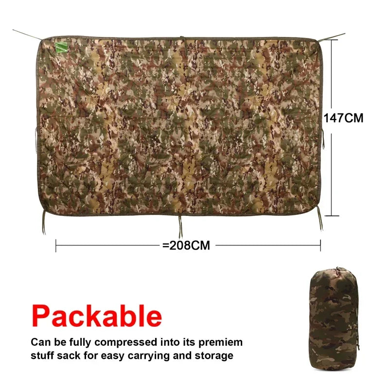 Camouflage Poncho Liner Woobie Blanket 82x58 Inch Water Repellent Camping
