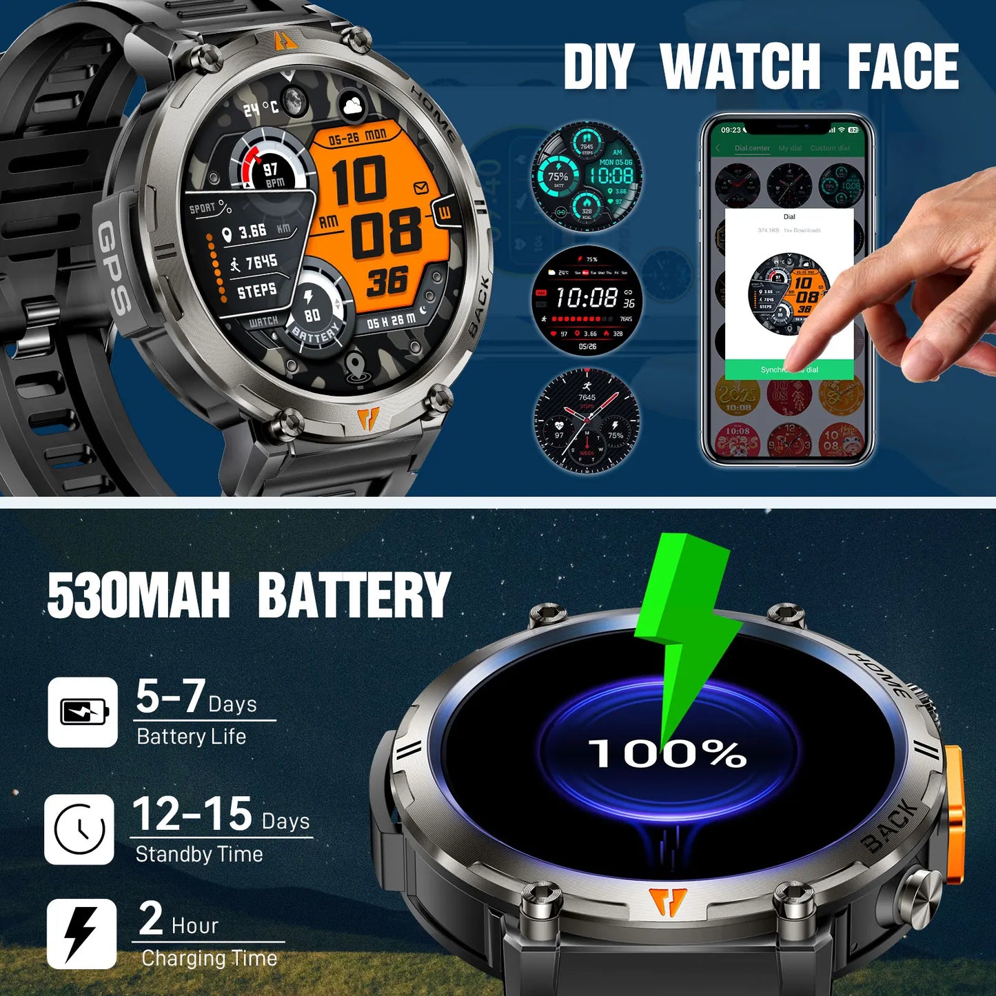 EIGIIS KE3 Bluetooth Smartwatch For Men With Health Heart Rate Monitor