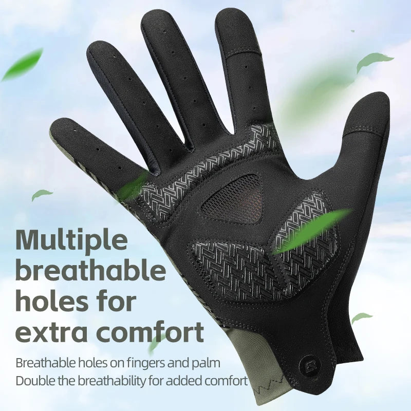 Rockbros Cycling Gloves Breathable Full Finger Touchscreen Non Slip MTB RoadBike