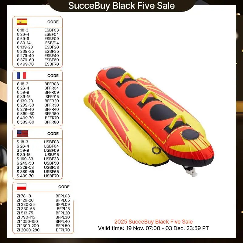 SucceBuy 1 to 3 Rider Towable Tube for 510 Lb Capacity Hot Dog Water Sport Tube