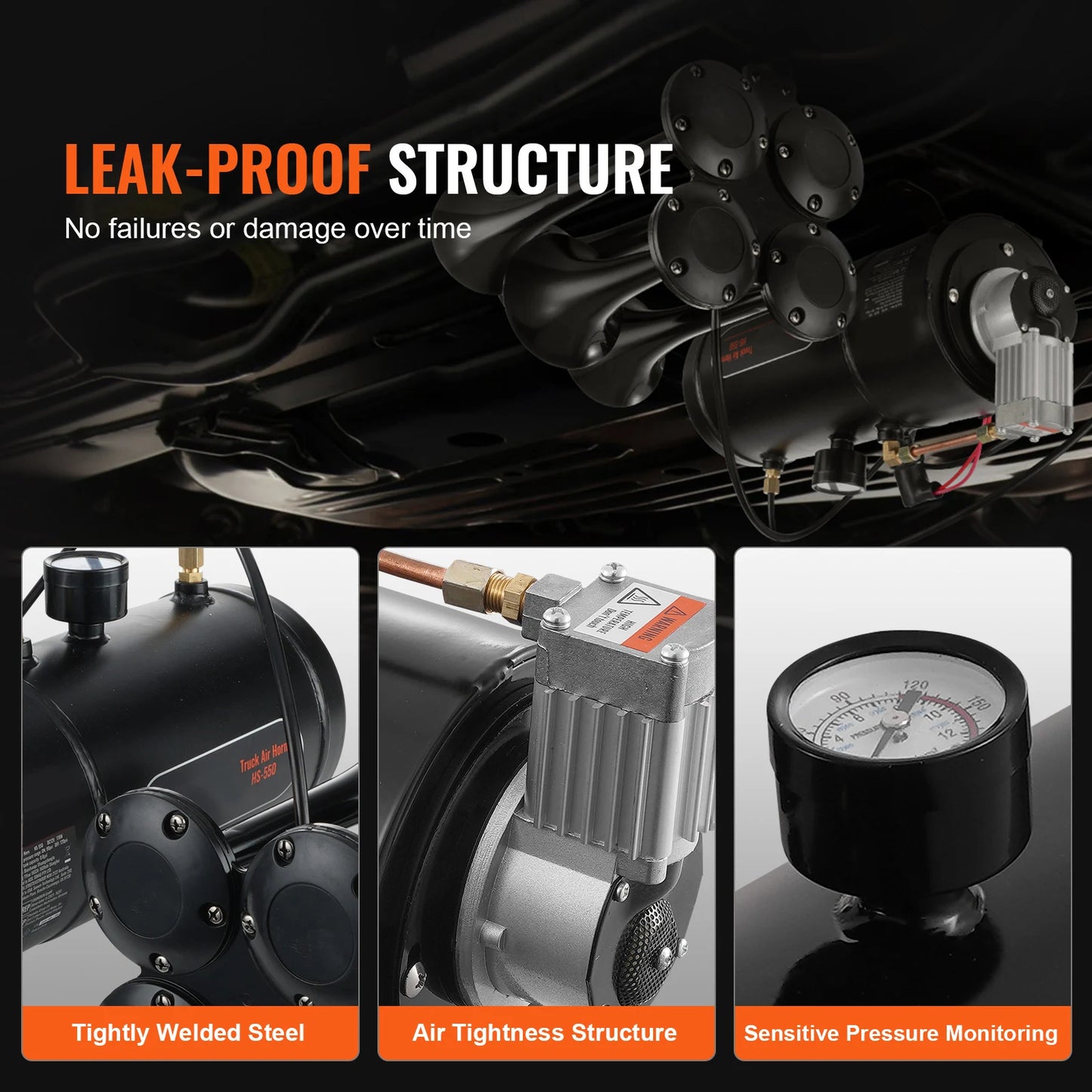 SucceBuy 4 Trumpet Train Horn Kit 150dB With 12V Air Compressor