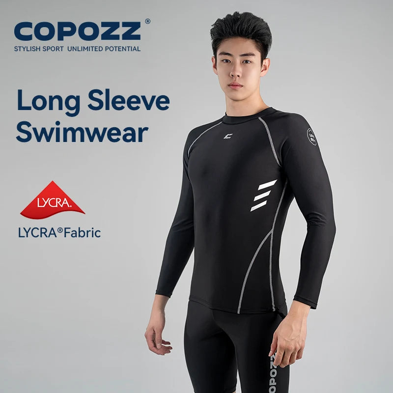 COPOZZ Men UV Protect Rash Guard Surf Shirt Long Sleeve Quick Dry Swimsuit