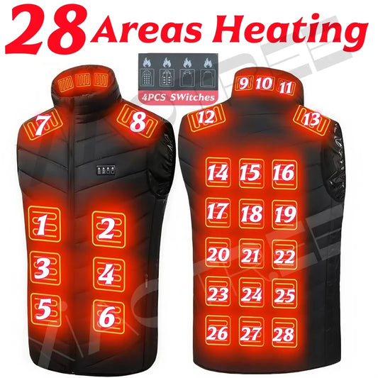 28 By 9 Areas Heated Vest Men Women USB Electric Jacket Thermal Body Warmer 6XL