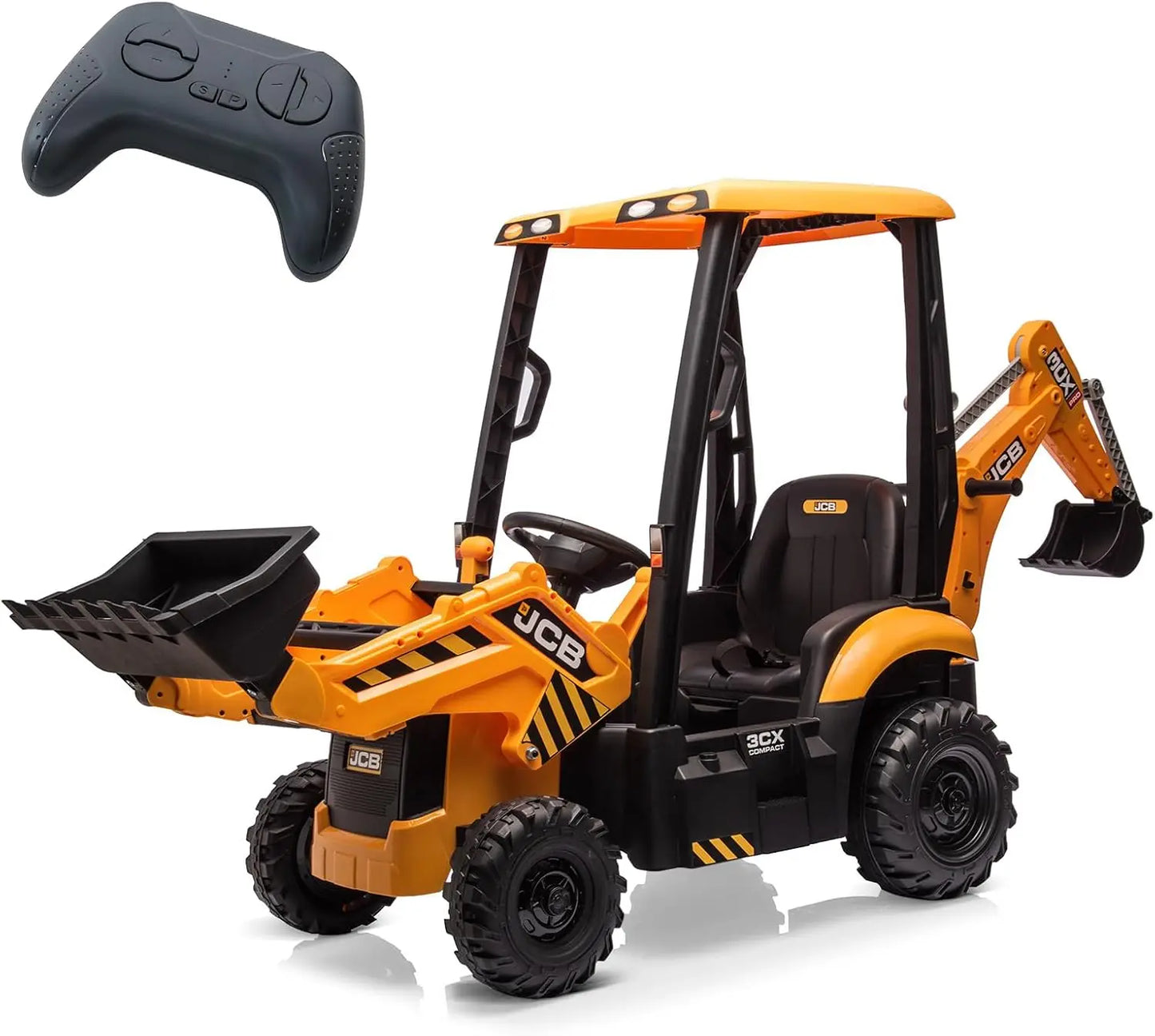 12V JCB Electric Backhoe Loader Toy Car, Battery Powered Ride on Excavator & Wheel Loader Construction Vehicle Toys w/Remote Con