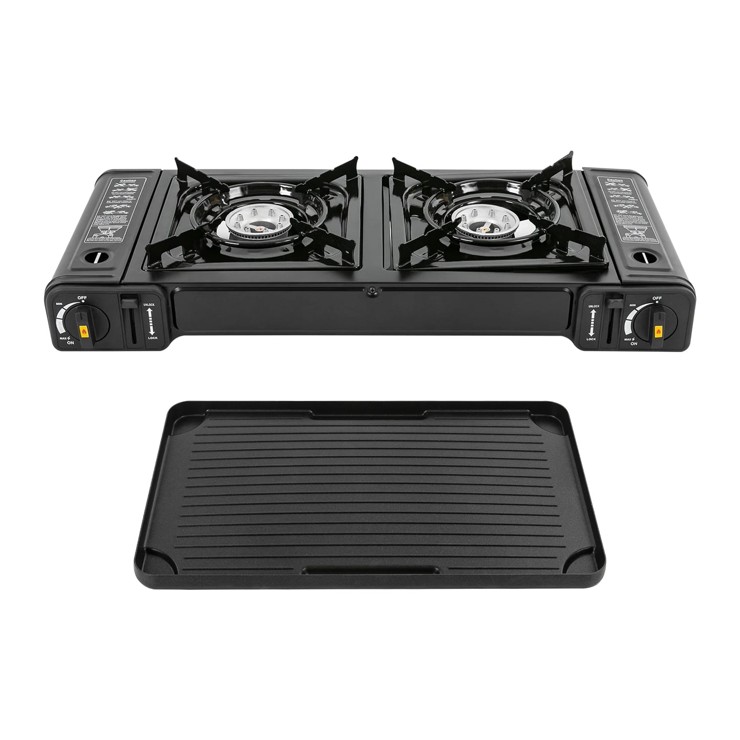 Double Head Barbecue Gas Stove With Baking Tray For Outdoor Use