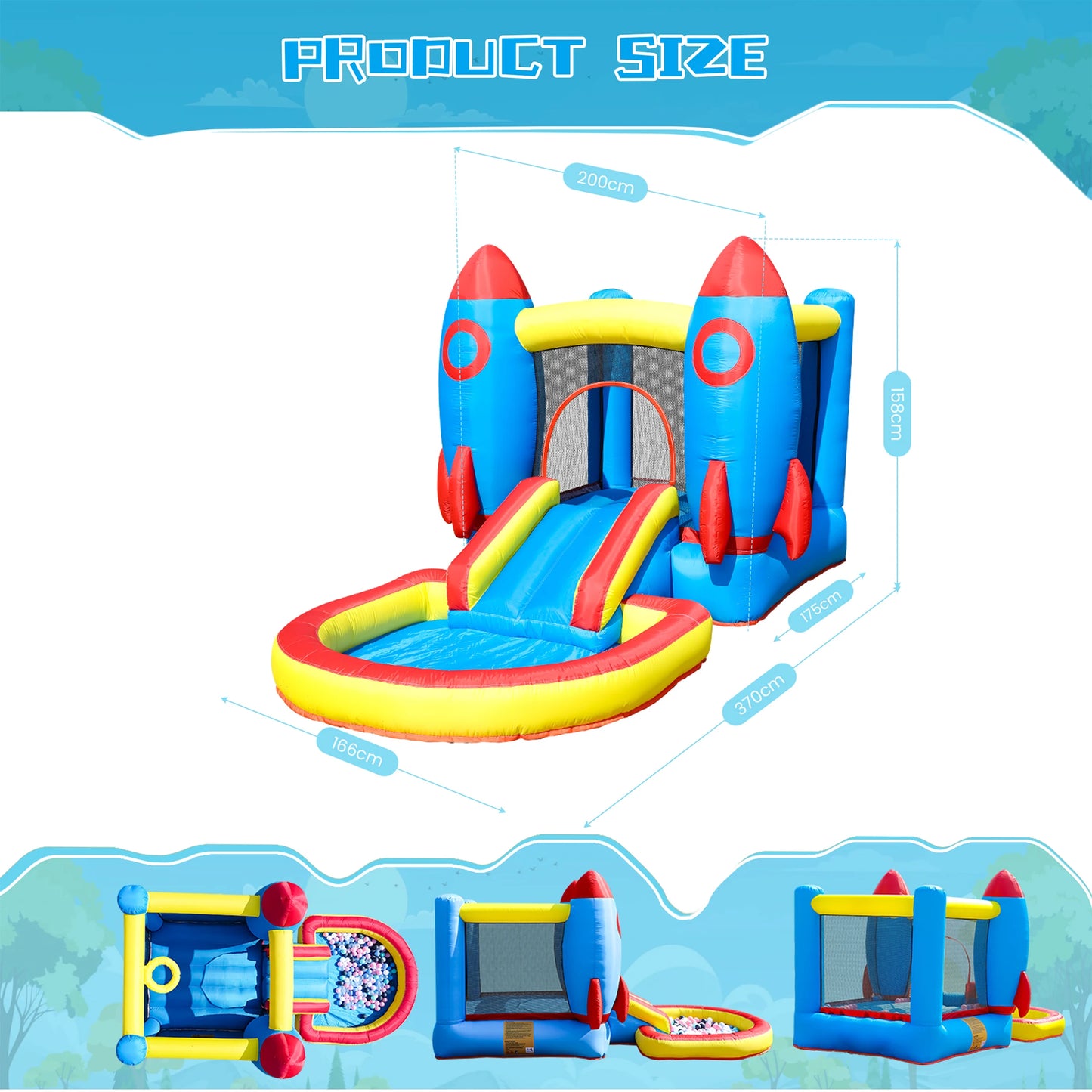 News Inflatable Rocket Bounce House Castle Ball Pit for Kids Indoor Outdoor w/Blower Commercial children's playground