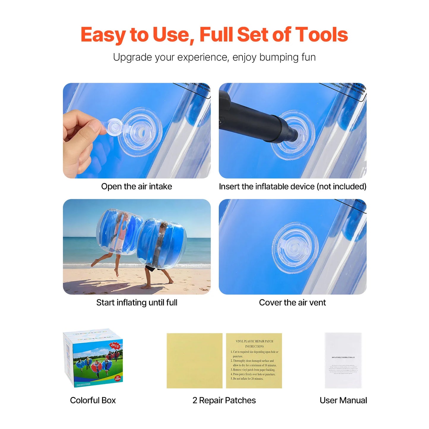 SucceBuy Inflatable Bumper Balls 1-Pack 4FT/1.2M Body Sumo Zorb Ball Durable Thick PVC Human Hamster Bubble Knocker for Outdoor