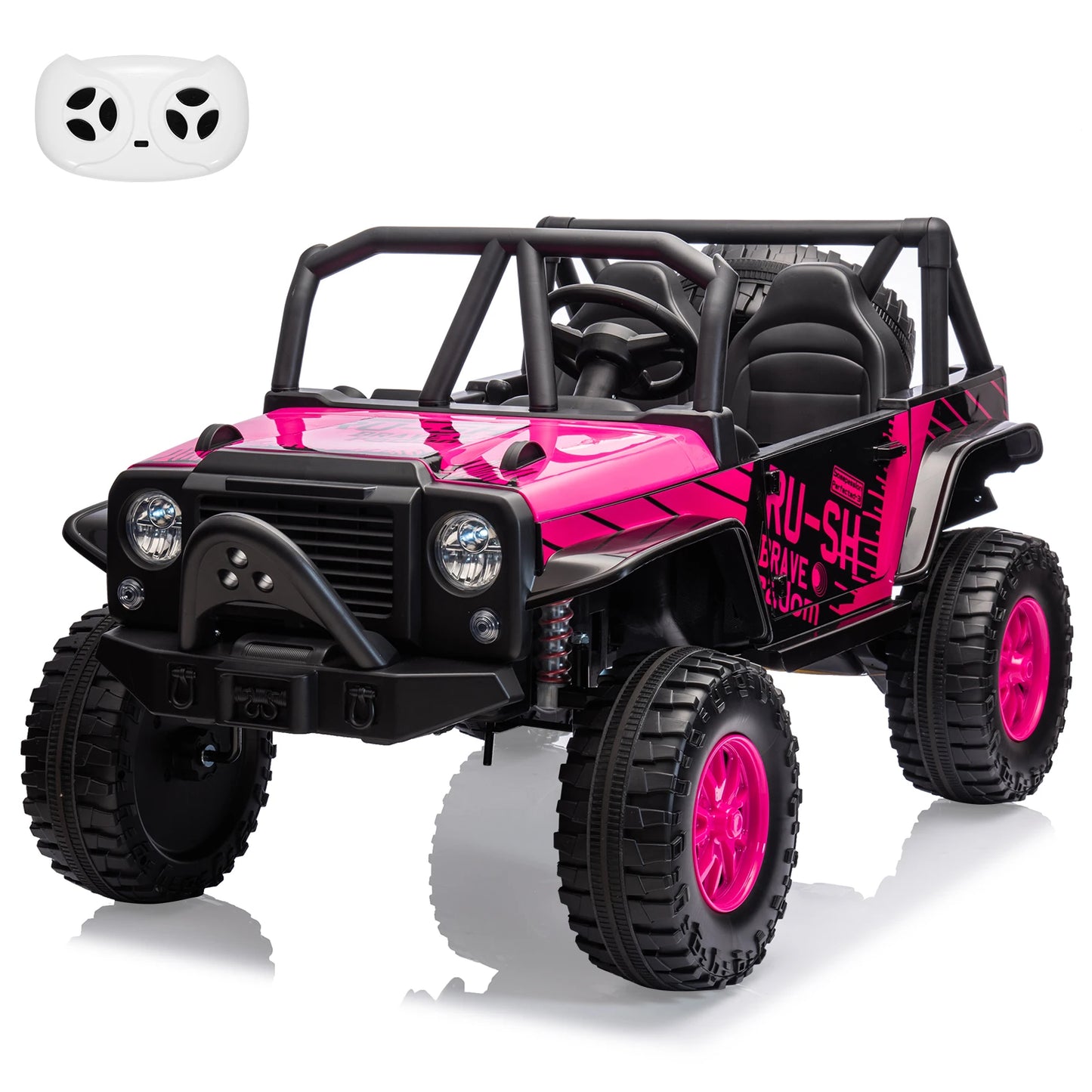 24V Ride On Toys, 2 Seater Kids Jeep with LED Lights,19" Extra Wide Seat,2 Motors,4-Wheel Spring Suspension,Electric Car