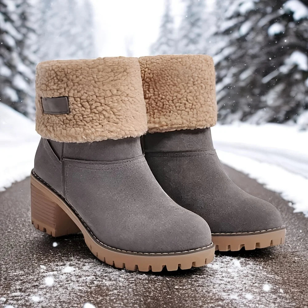 Winter Faux Fur Snow Boots For Women Platform Block Heels Suede Warm Boots