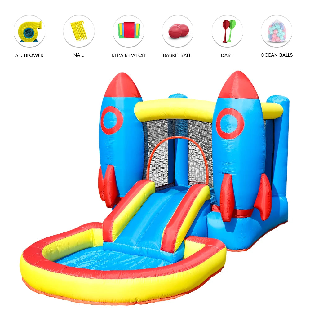 News Inflatable Rocket Bounce House Castle Ball Pit for Kids Indoor Outdoor w/Blower Commercial children's playground
