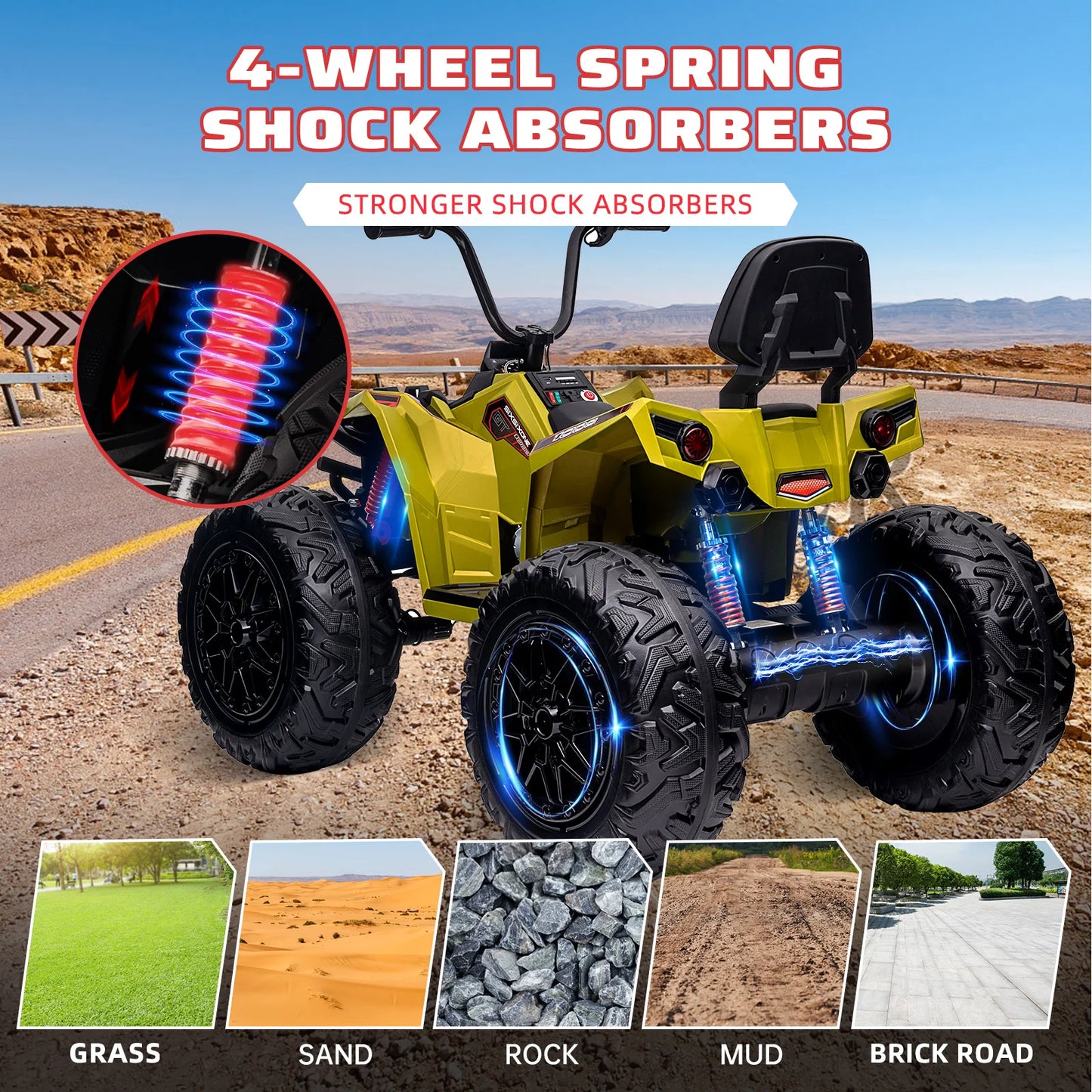 Kids Electric ATV 24V Ride On Car Toys Powerful 4x80w 2x7AH Battery Long Playtime Bluetooth Music Player LED Light EVA Tires