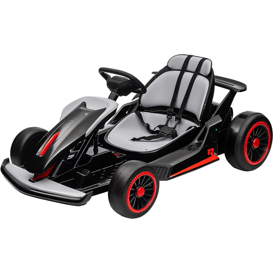 Go Kart, Electric Drift Kart Car with Adjustable Seat 24V 7Ah Outdoor Ride On Toy 2 * 200W Motor, 8.1 MPH, LED Lights 6-12 Years