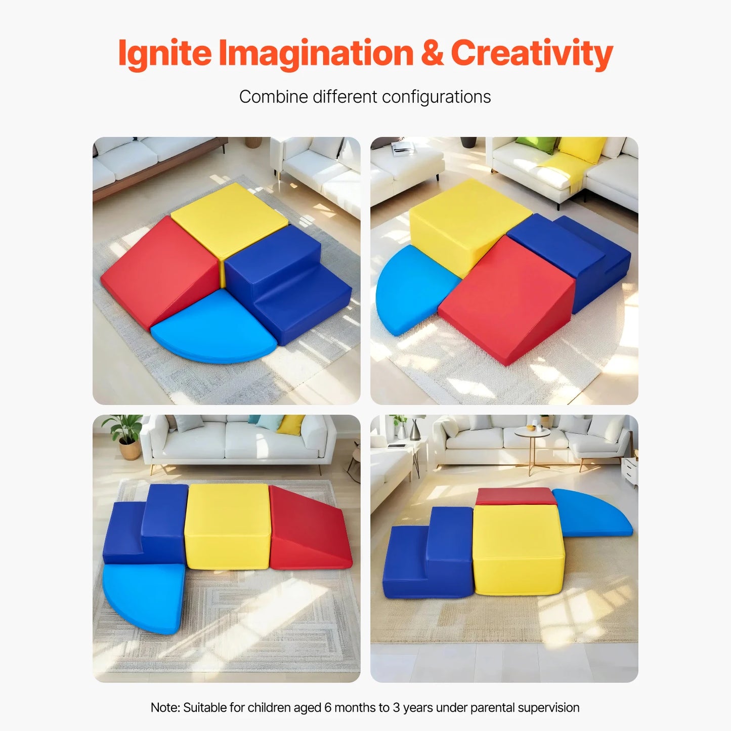 SucceBuy 4Pcs Kids Foam Climbing Toys Children Indoor Crawl Activity Playset PU Leather Climbing Blocks for Crawling & Sliding