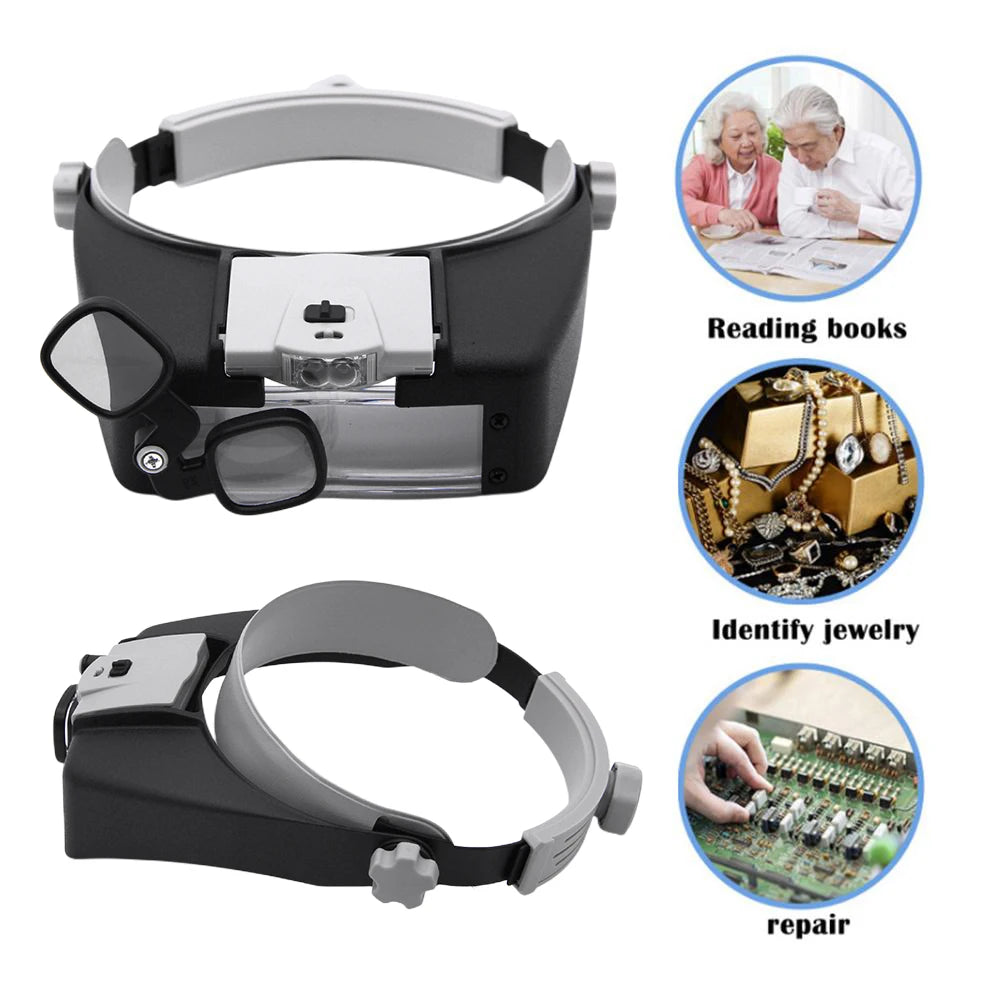 Wearable Helmet Magnifier With 2 LED Lights Headband For Jewelry Repair
