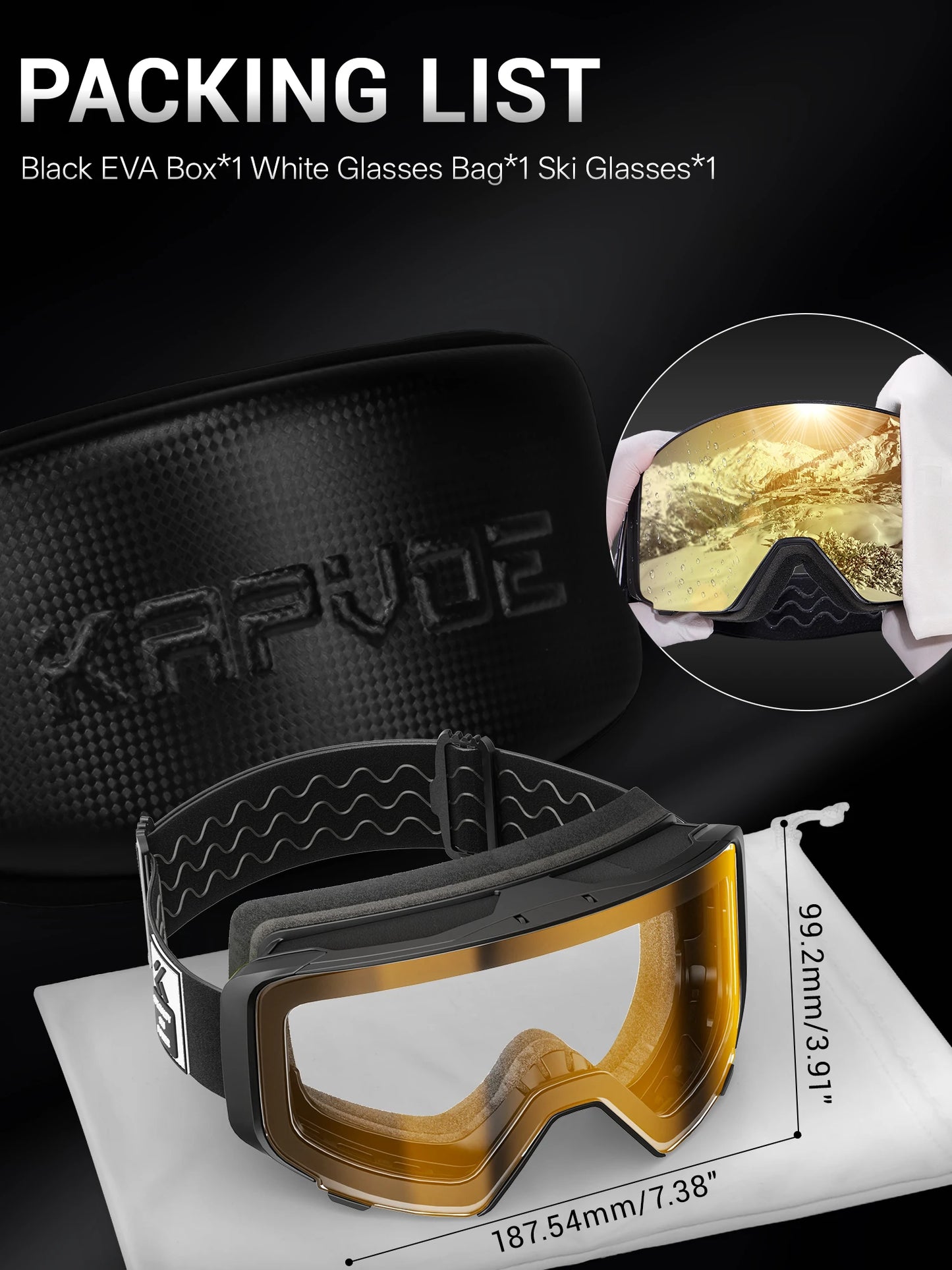 KAPVOE Outdoor Photochromic Ski Goggles UV400 Anti Fog Magnetic Snow Glasses