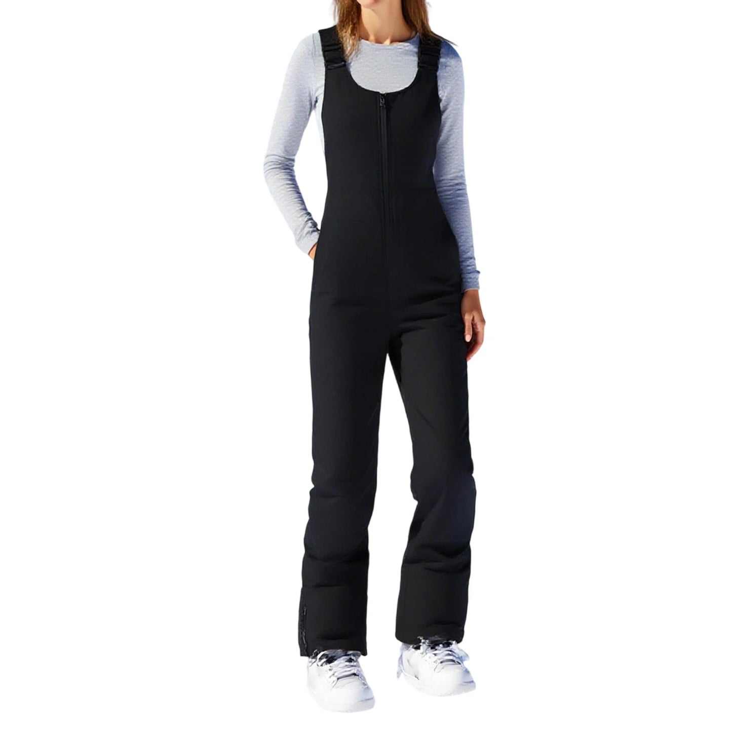 Women's Insulated Ski Bib Overalls With Zippered Pockets And Adjustable Straps