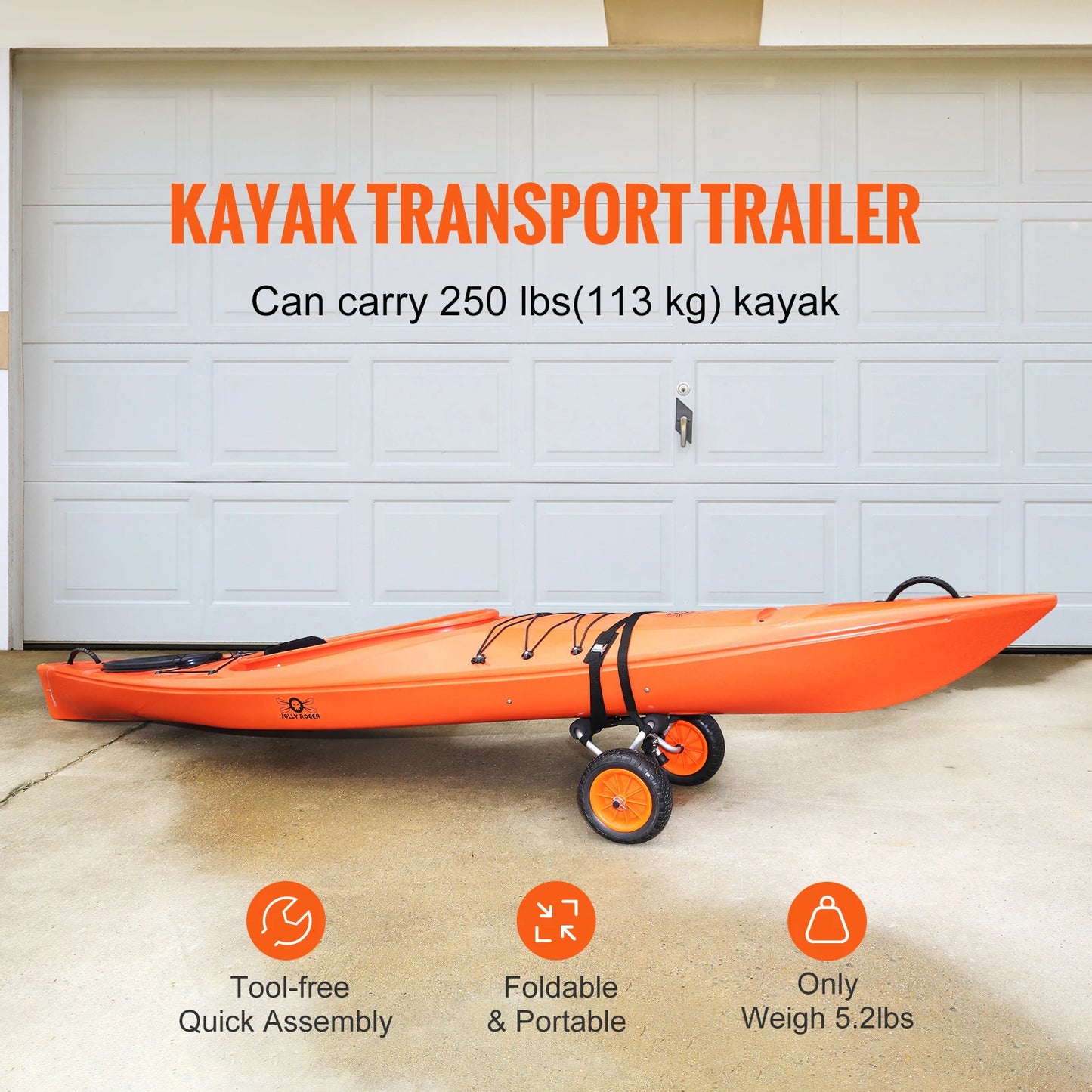 SucceBuy Heavy Duty Kayak Cart Foldable With 10 12 Inch Tires 250 To 450 Lbs