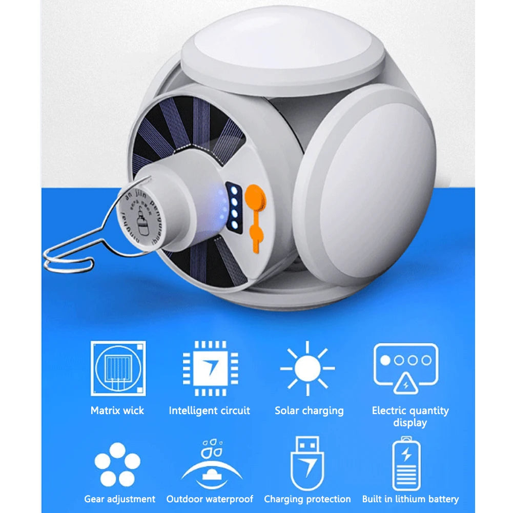 LED Solar Camping Light Rechargeable Flashlight 5 Gear Adjustable Lantern