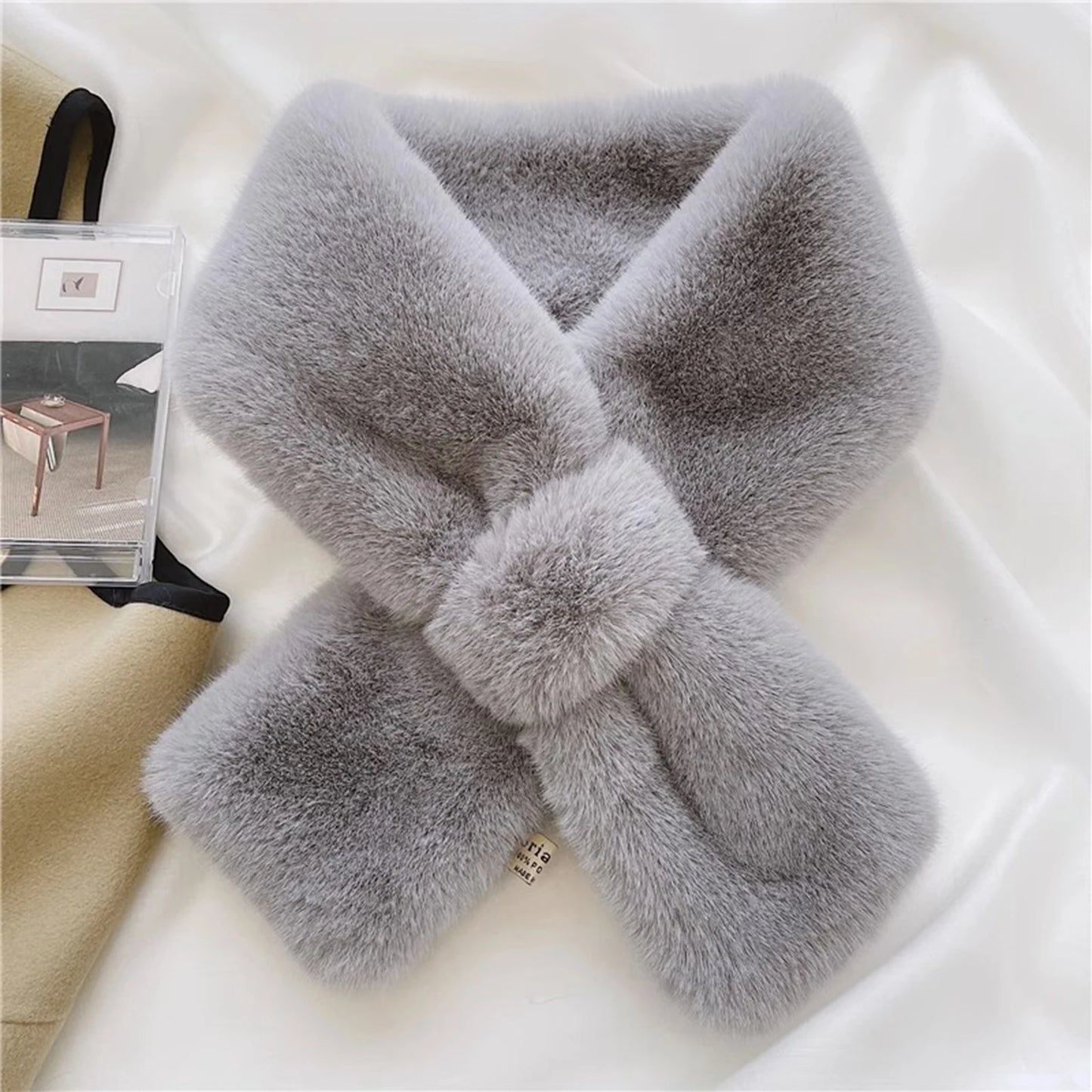 Ladies Fashion Plush Cross Scarf Neck Protector Warm Winter Scarf