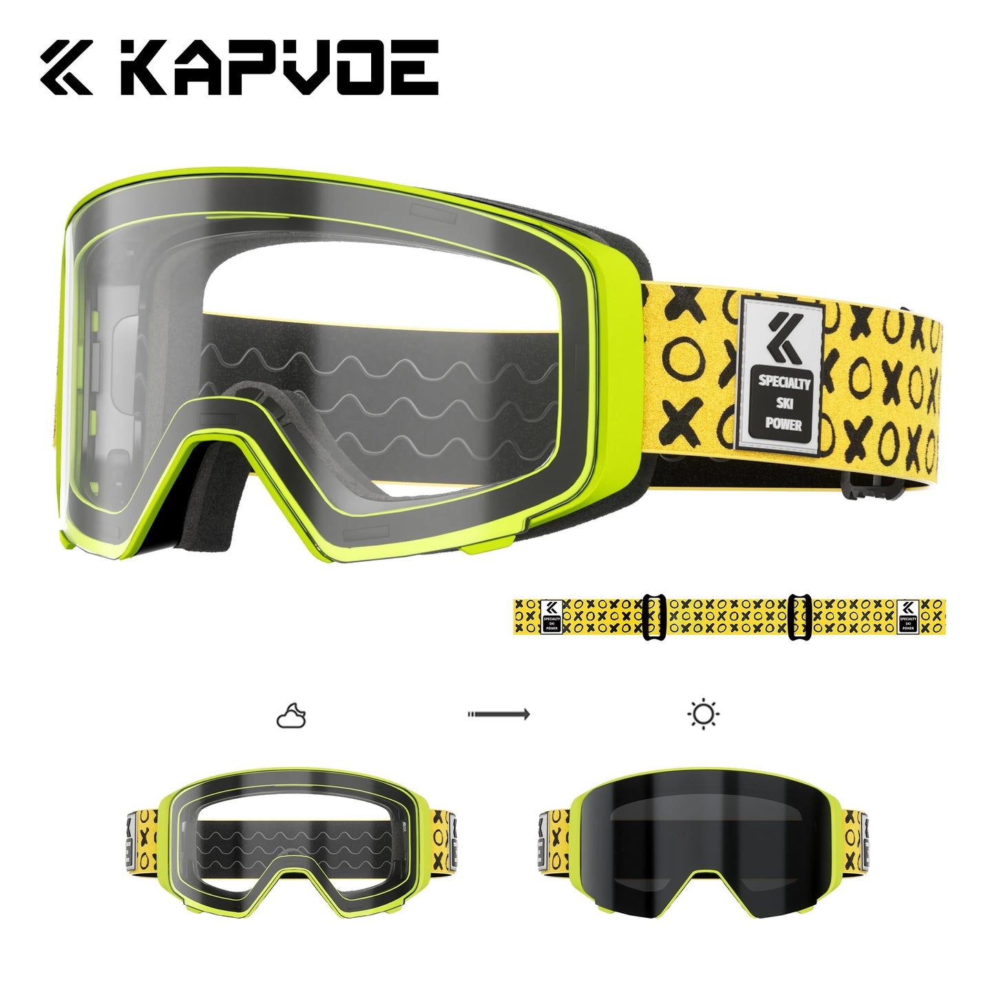 KAPVOE Outdoor Photochromic Ski Goggles UV400 Anti Fog Magnetic Snow Glasses