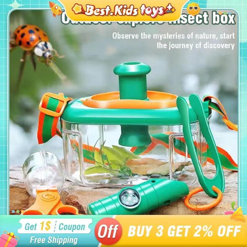 28PC Kids Bug Catcher Adventure Toys Kit Outdoor Nature Exploration Toy Binoculars Dragonfly Butterfly Catching Net Camping Game