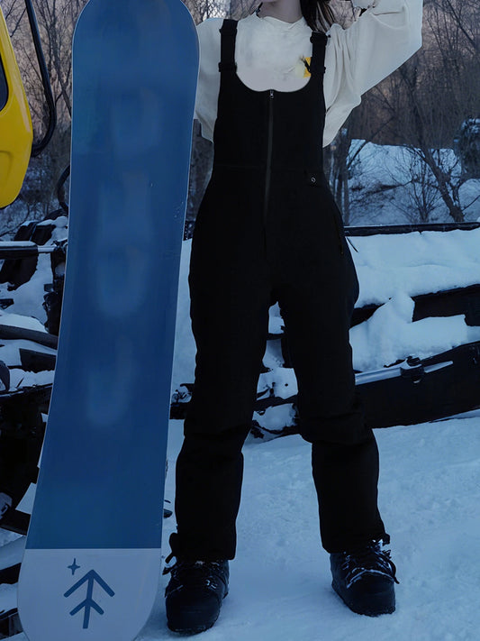 Women's Insulated Ski Bib Overalls With Zippered Pockets And Adjustable Straps