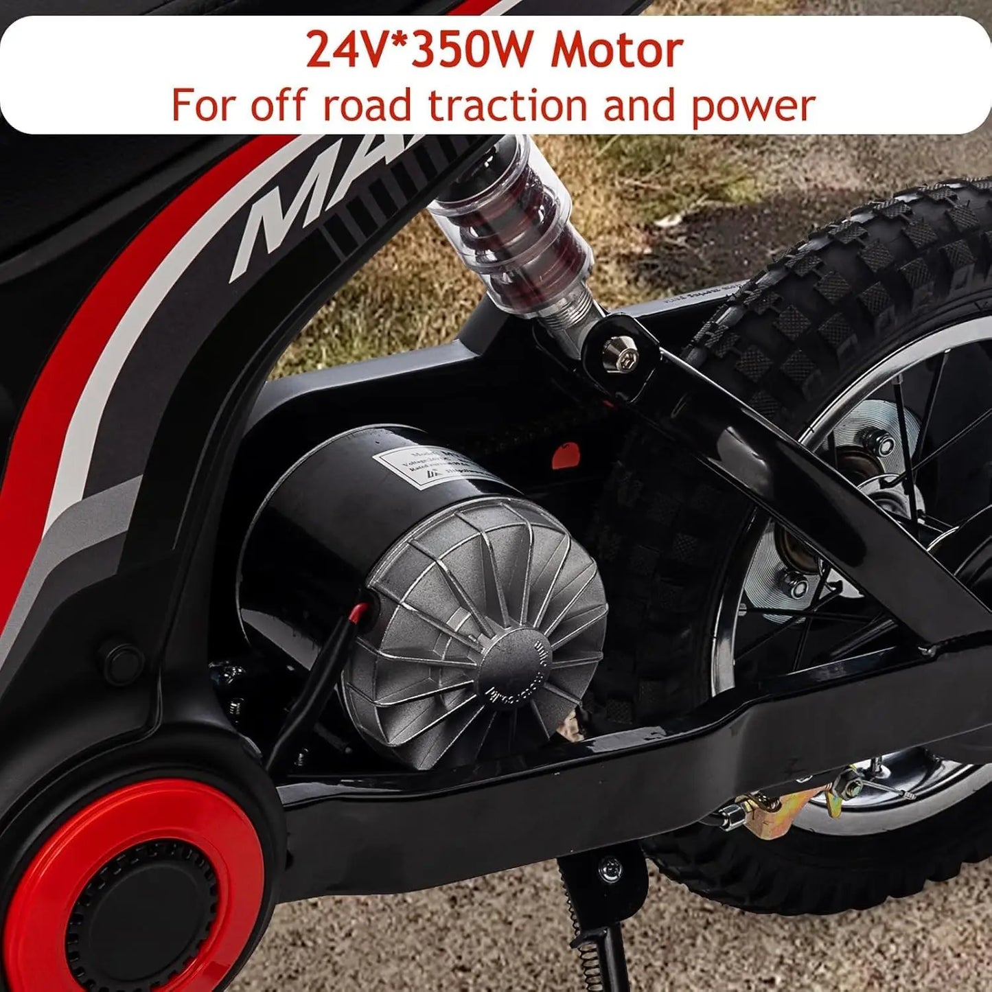 Ride On Motorcycle for Kids Electric Dirt Bike 24-Volt 350-Watt Kid's Toys Up to 14.29 MPH, 2-Speed Modes, Max Load 135 Lbs