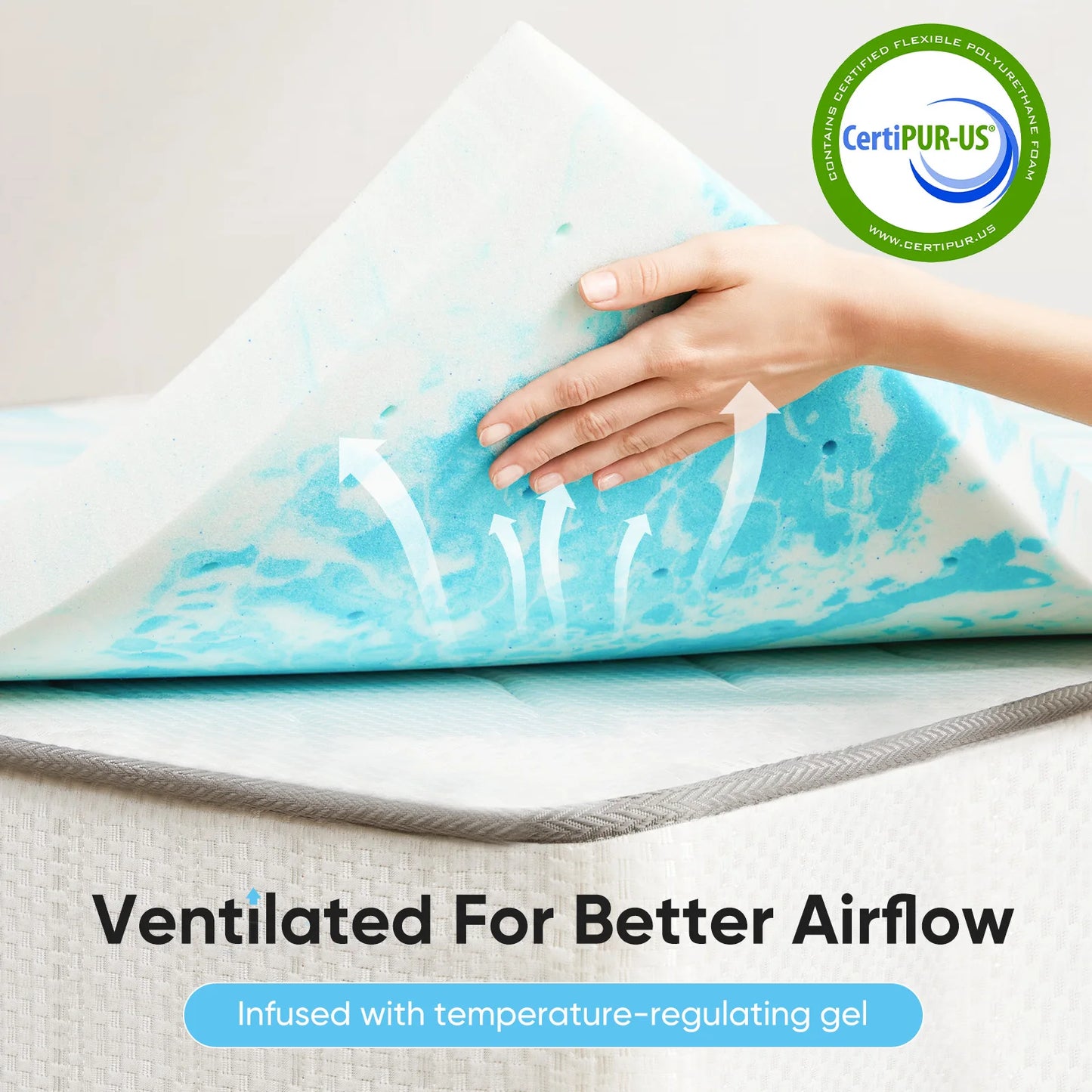 JHK Gel Memory Foam Mattress Topper 2 To 3 Inch Full Size Cooling Topper