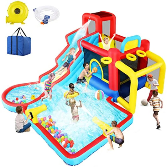 Bounce House,Inflatable Water Slide Bounce Castle with Blower for Kids 3-12,Outdoor/Indoor Bouncy House Water Park for Backyard