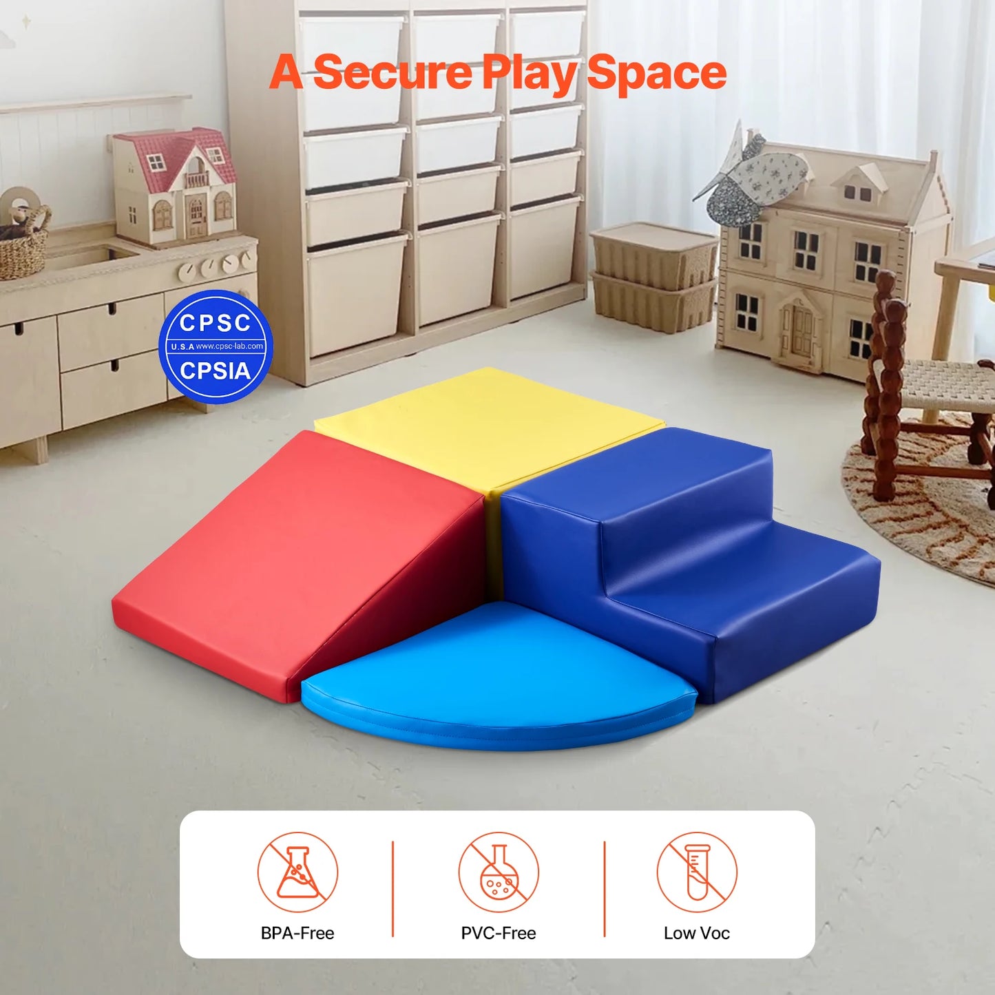 SucceBuy 4Pcs Kids Foam Climbing Toys Children Indoor Crawl Activity Playset PU Leather Climbing Blocks for Crawling & Sliding
