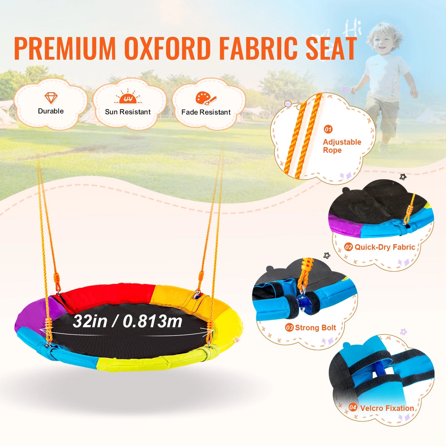 SucceBuy 600 Lbs Capacity Swing Set With Saucer Seat