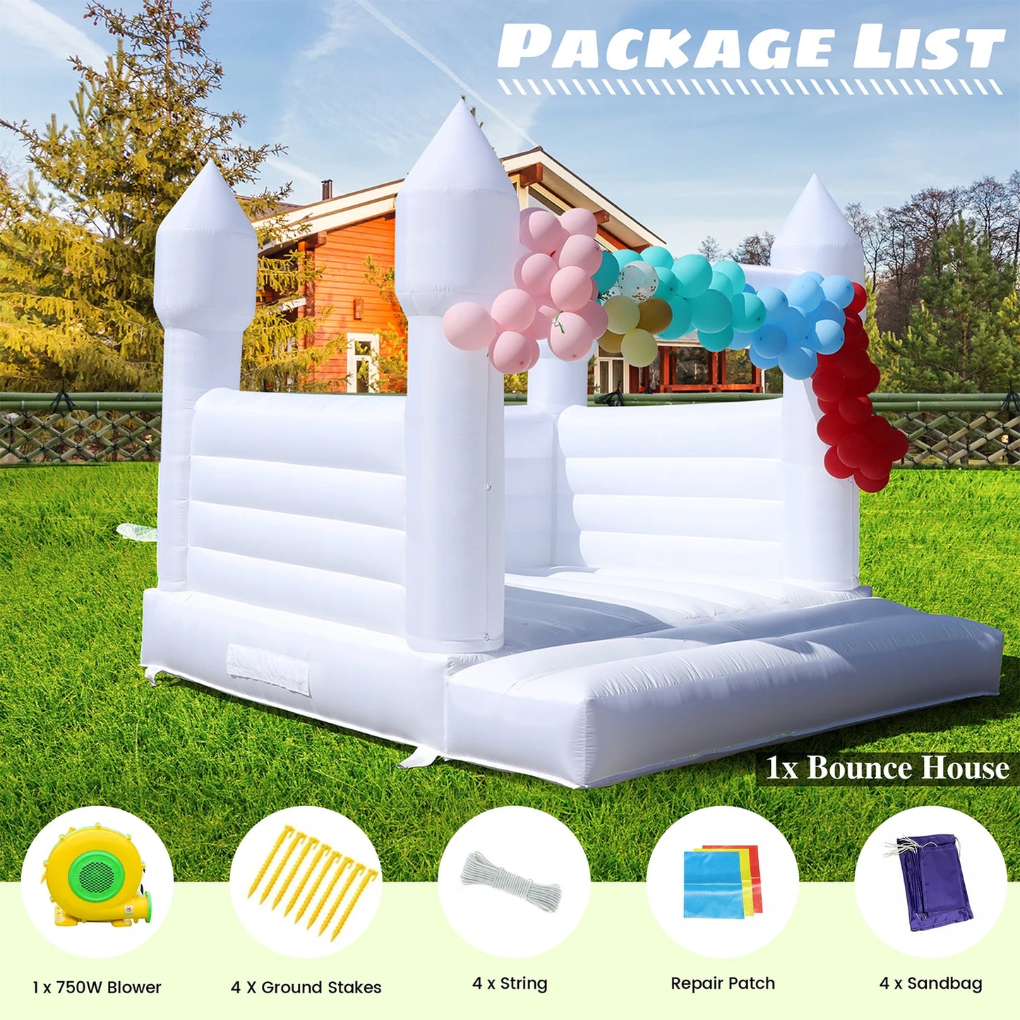 Children's playground, children's toys 13x12FT Giant Inflatable White Bounce House PVC Bouncy Castle for Wedding Party