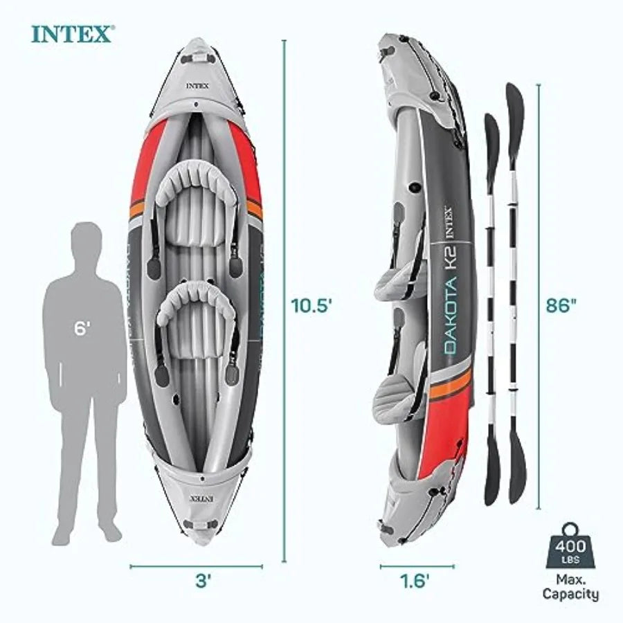 Two Person Inflatable Kayak Set Dakota K2 With 86 Inch Oars And Pump