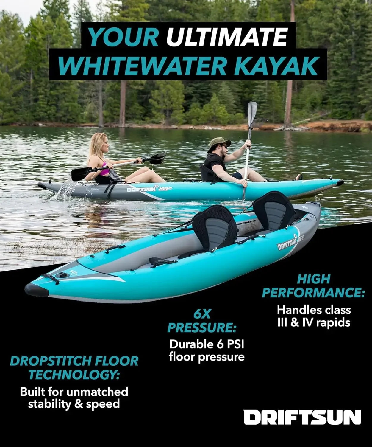 Rover Inflatable Kayak White Water 1 Or 2 Person High Pressure Kayak