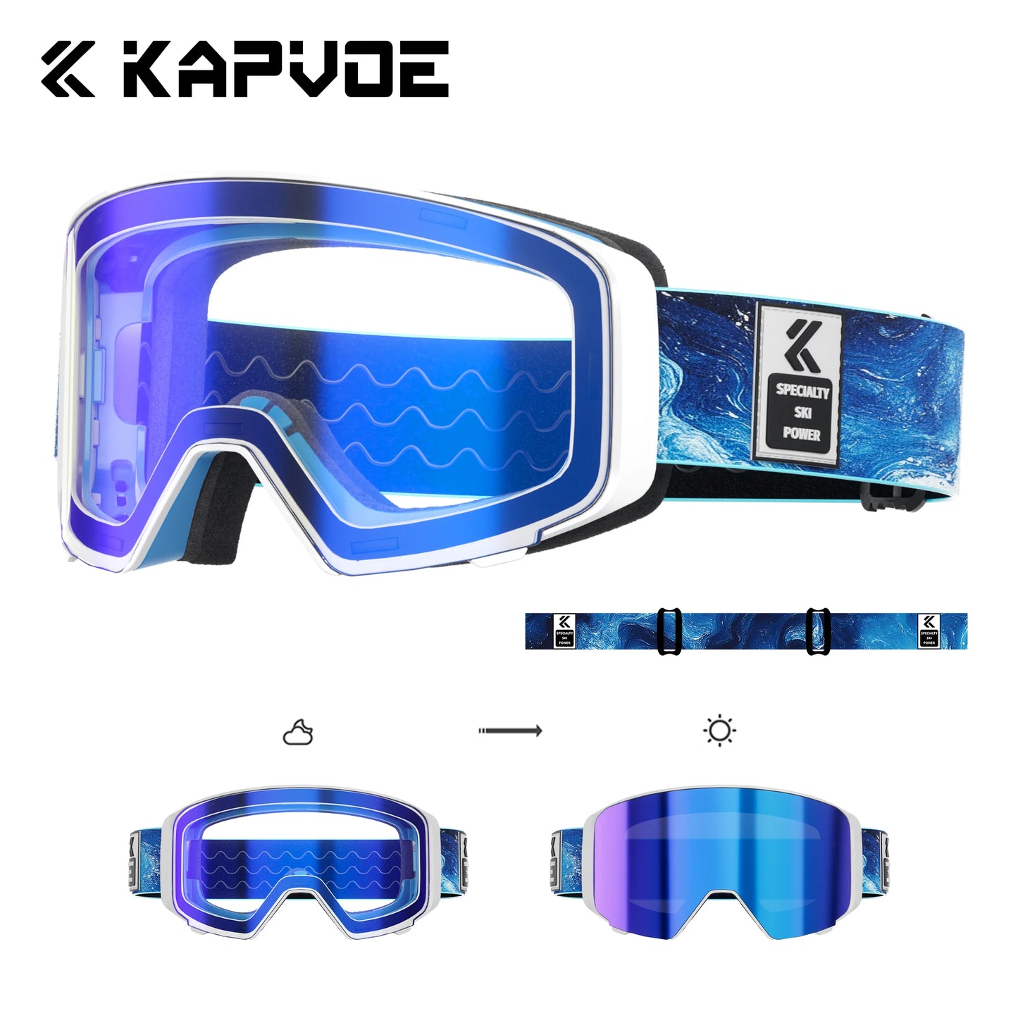 KAPVOE Outdoor Photochromic Ski Goggles UV400 Anti Fog Magnetic Snow Glasses