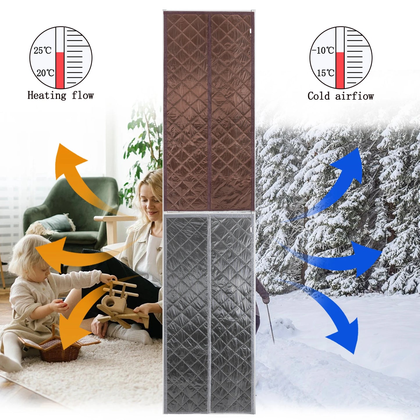 0.95x2.1m Magnetic Thermal Insulated Door Curtain Waterproof Gray Coffee